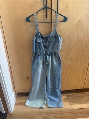 Light Blue Denim Wide-Leg Jumpsuit with Tie Waist